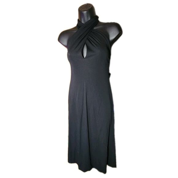 Ralph Lauren black infinity loop Key Hole dress Size Med Mid Length Silky - Picture 1 of 14